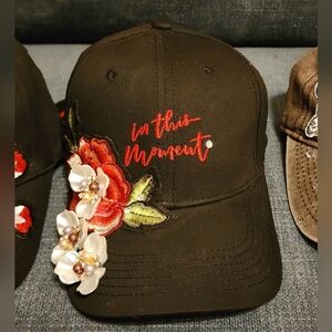 OOAK Embroidered Black Cap with Floral Design